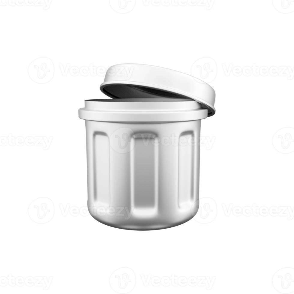 3d render rubbish bin on white background. 3d render rubbish bin. 3d rendering steel rubbish bin illustration. png