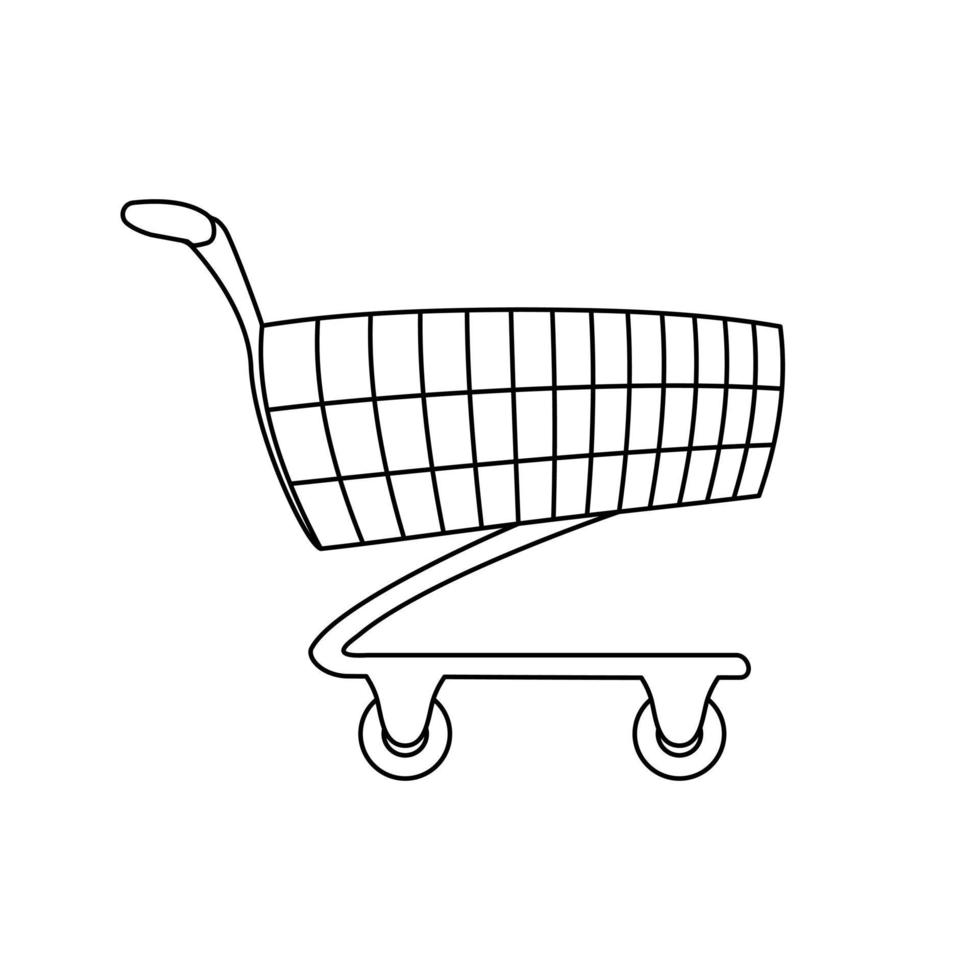 Simple outline doodle shopping cart. Isolated on white background