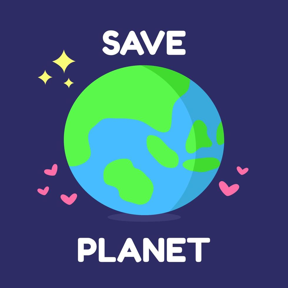 Earth day save planet earth hour cartoon world planet environment vector