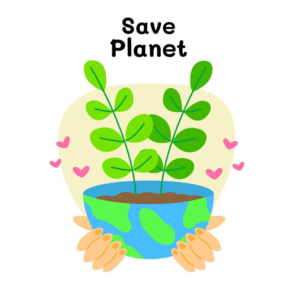 Earth day save planet earth hour cartoon world planet environment vector