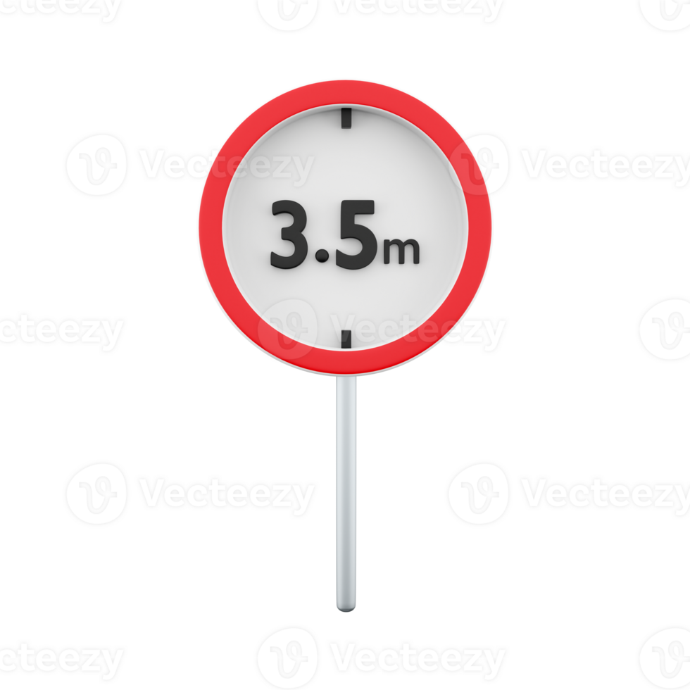 3D render Traffic sign allowed up to 3.5 meters high icon. 3D render icon Traffic sign allowed up to 3.5 meters high on white background. png