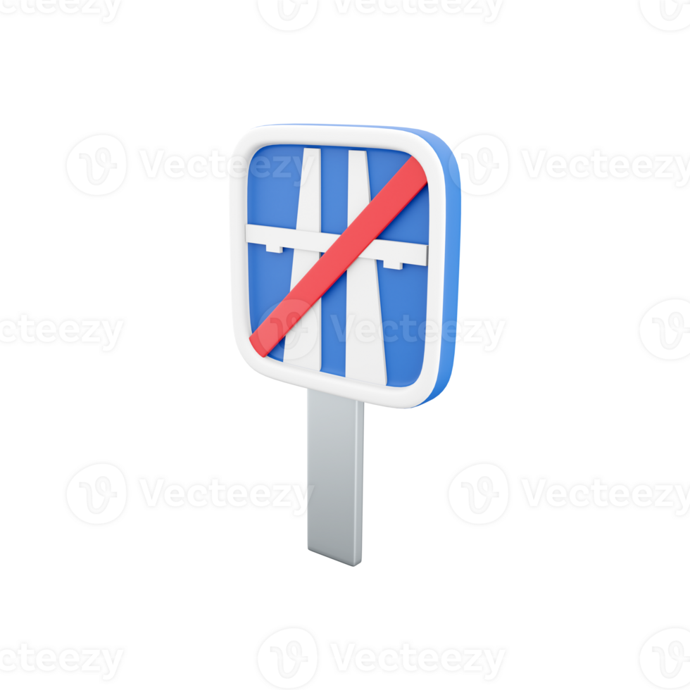 3d render end of motorway traffic sign. 3d of end of highway road sign. 3d rendering freeway finish symbol, cartoon icon. png