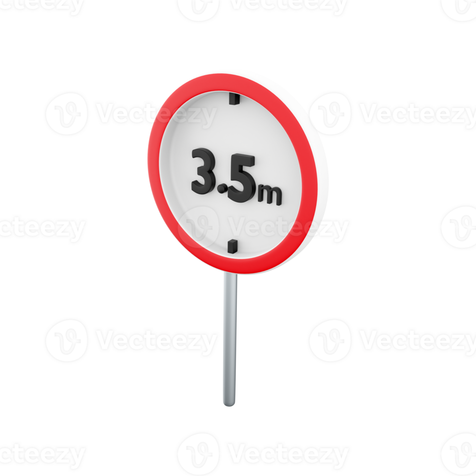 3D render Traffic sign allowed up to 3.5 meters high icon. 3D render icon Traffic sign allowed up to 3.5 meters high on white background. png