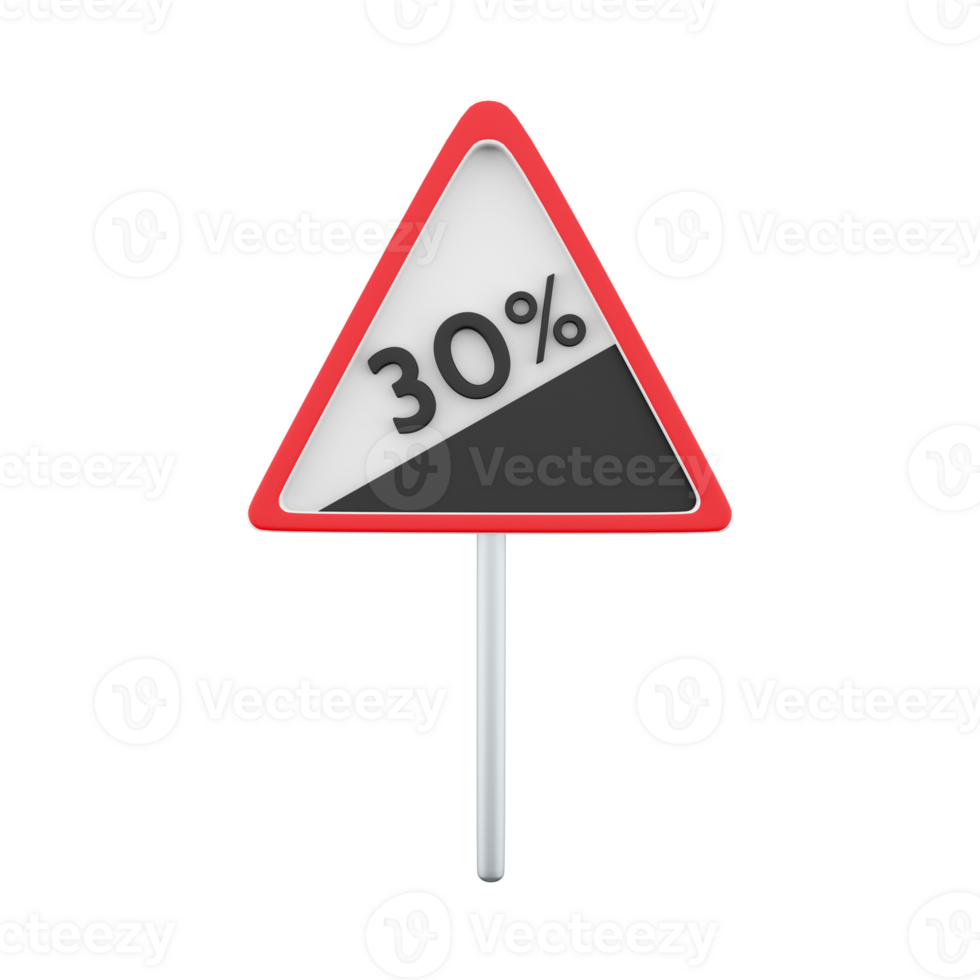 3d render Traffic Sign Steep decline 30 icon. 3D render icon Traffic Sign Steep decline 30 on white background. png