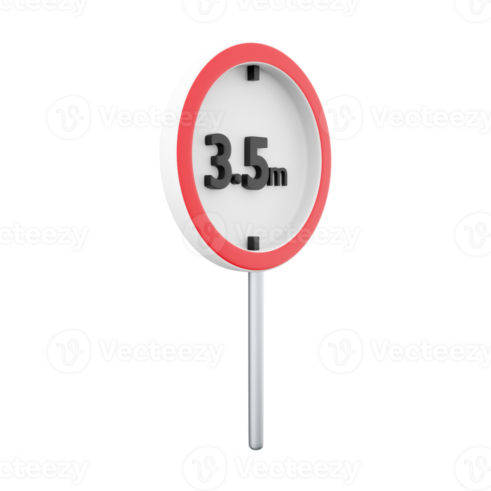 3D render Traffic sign allowed up to 3.5 meters high icon. 3D render icon Traffic sign allowed up to 3.5 meters high on white background. png