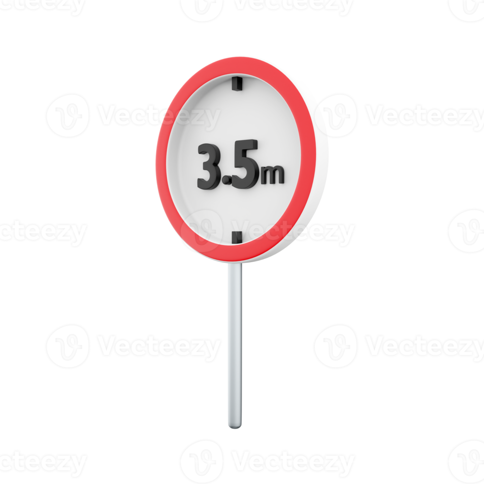 3D render Traffic sign allowed up to 3.5 meters high icon. 3D render icon Traffic sign allowed up to 3.5 meters high on white background. png