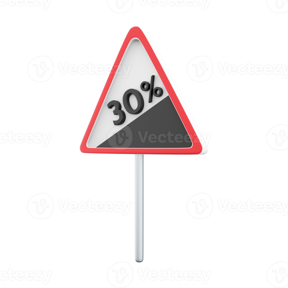3d render Traffic Sign Steep decline 30 icon. 3D render icon Traffic Sign Steep decline 30 on white background. png