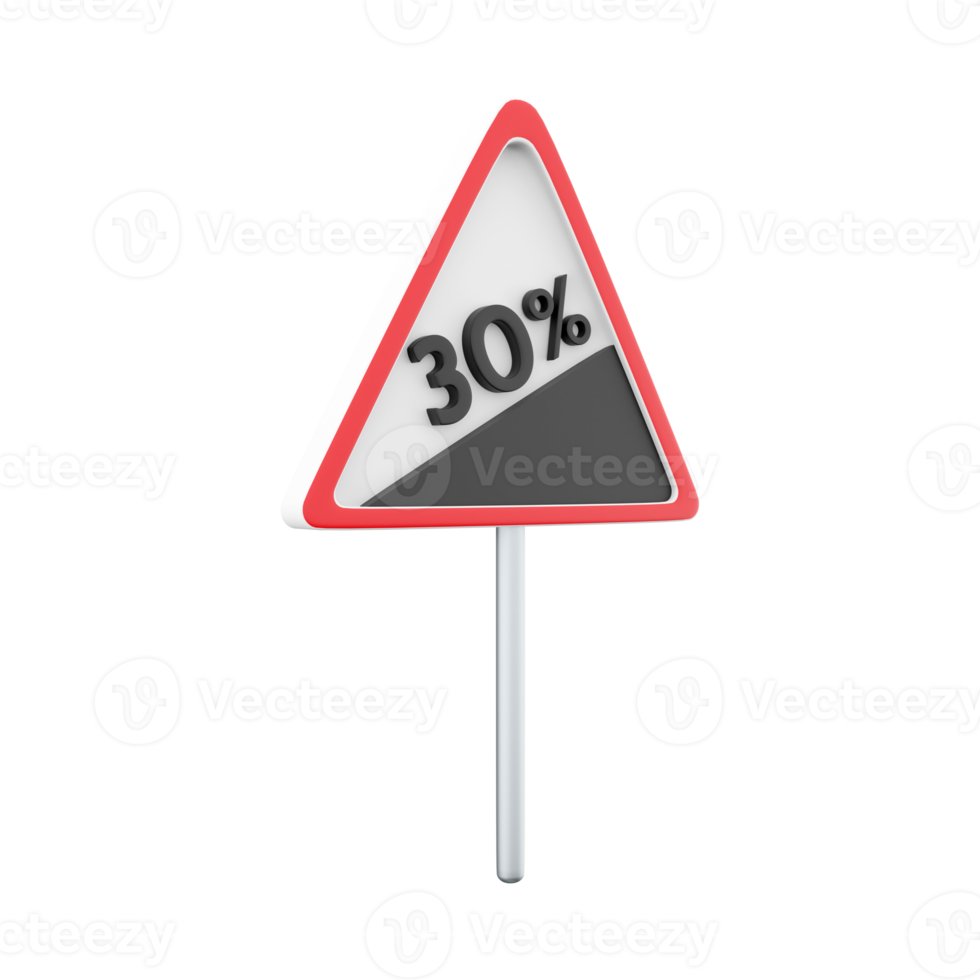 3d render Traffic Sign Steep decline 30 icon. 3D render icon Traffic Sign Steep decline 30 on white background. png