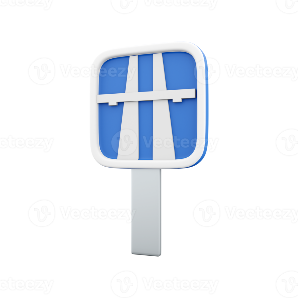 3d render of freeway blue motorway sign on white background. 3d rendering motorway sign, cartoon icon. png