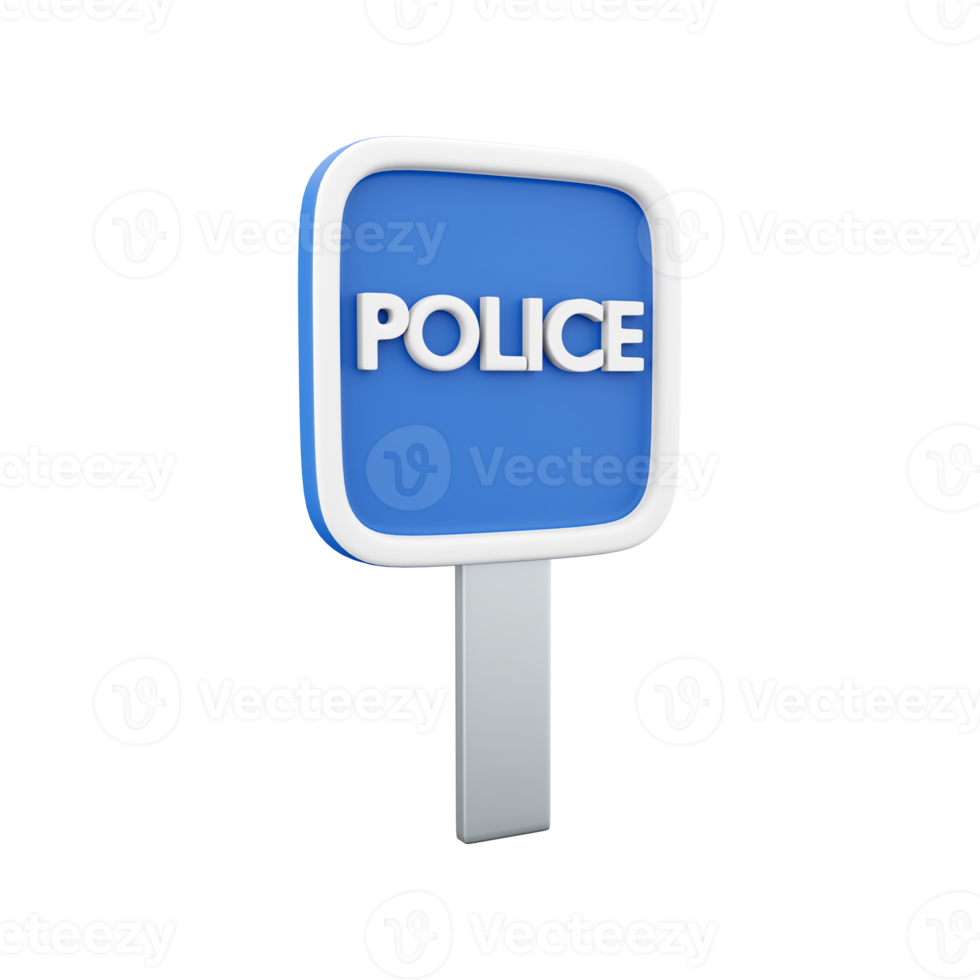 3D render Police road sign isolated on transparent background illustration. 3D render Police road sign isolated icon on white. png