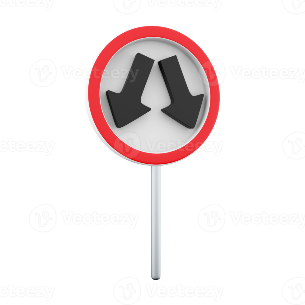 3D render icon two-way road sign. 3D render icon two-way road sign on a white background. png