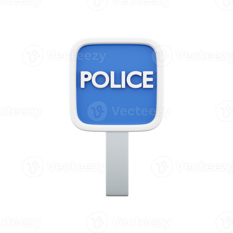 3D render Police road sign isolated on transparent background illustration. 3D render Police road sign isolated icon on white. png