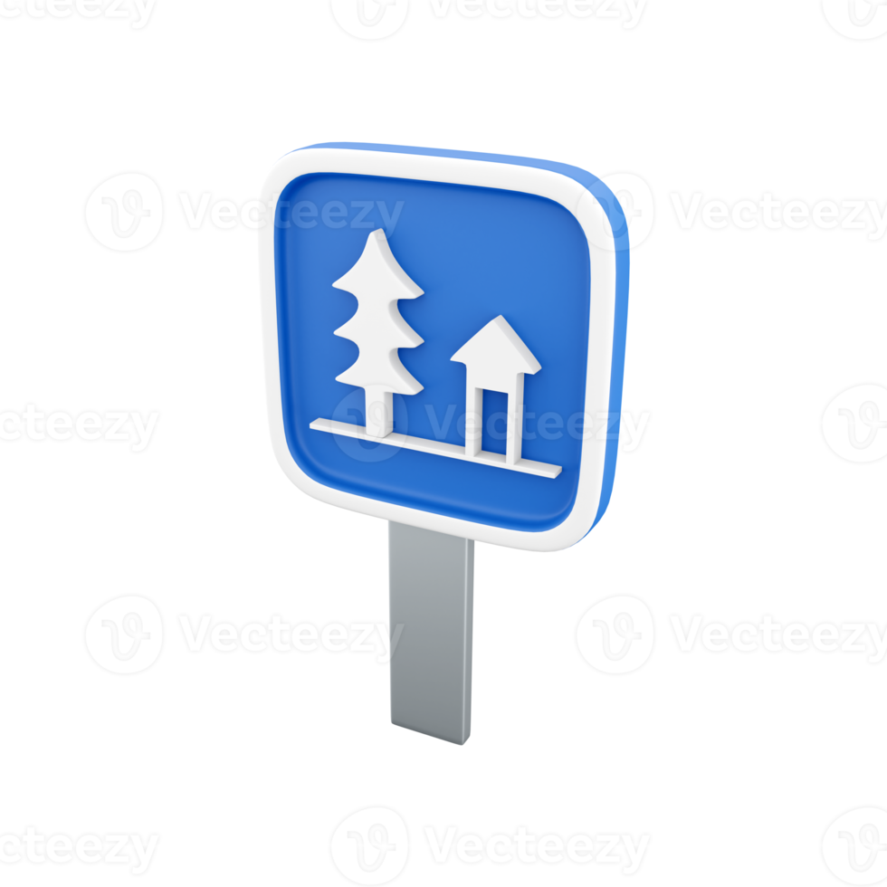 road sign - blue, white picnic table and tree, with path png
