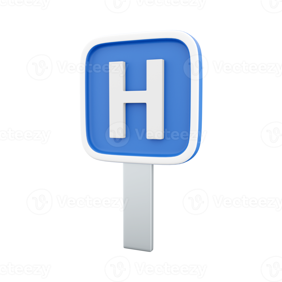 3d render Hospital direction road sign on white background. 3d rendering hospital road sign, cartoon icon. png