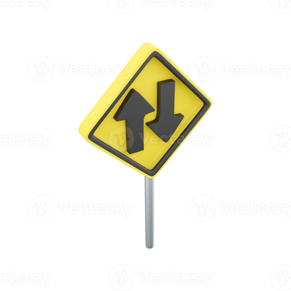 3d render icon two way traffic sign. U S. Two-way traffic sign 3d render cartoon icon on white background. png