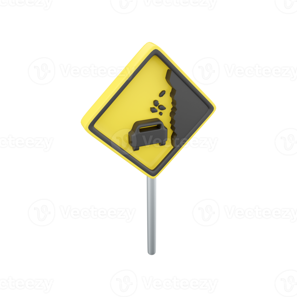 3D render icon Landslide, Caution falling rocks. 3d render falling rocks road sign icon. png