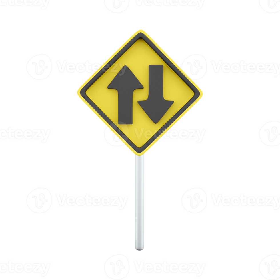 3d render icon two way traffic sign. U S. Two-way traffic sign 3d render cartoon icon on white background. png