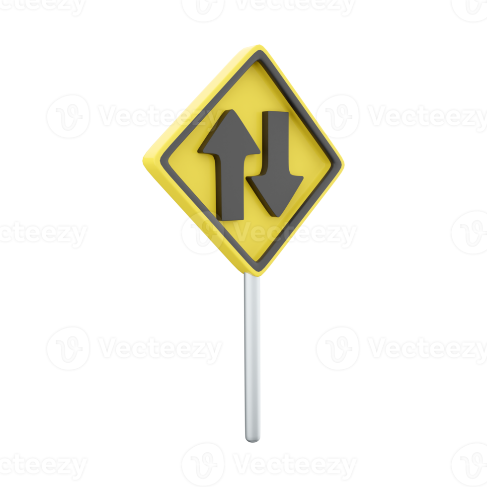 3d render icon two way traffic sign. U S. Two-way traffic sign 3d render cartoon icon on white background. png