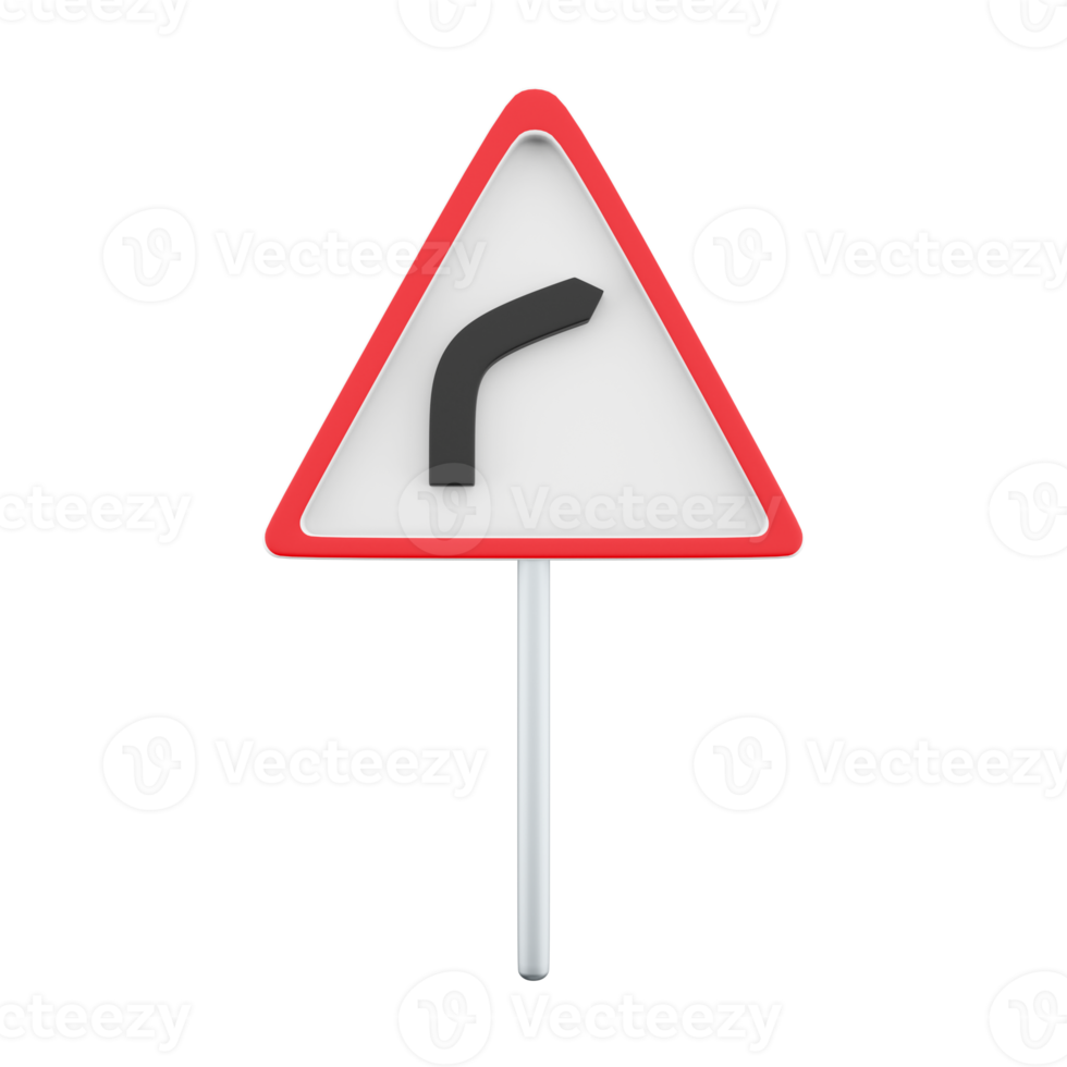 3d render of a uk warning of a right hand bend ahead road sign. 3d render cartoon right hand bend ahead road sign icon. png