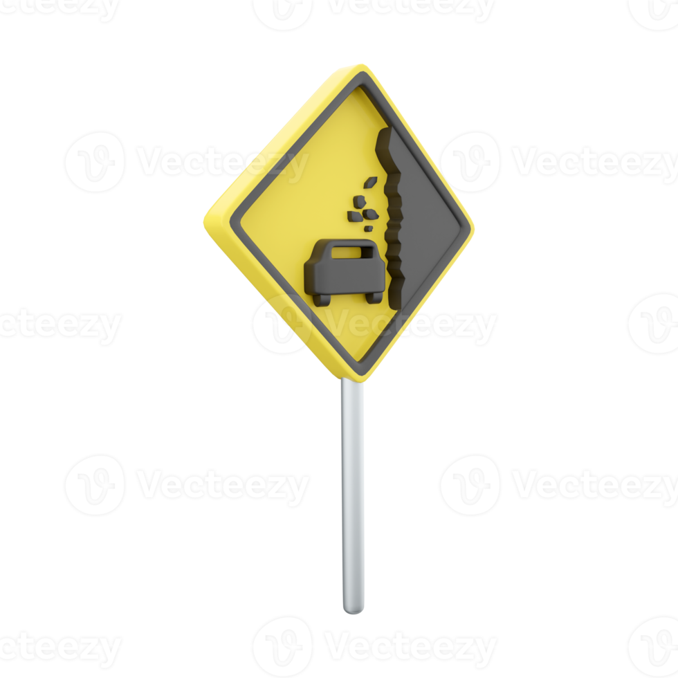 3D render icon Landslide, Caution falling rocks. 3d render falling rocks road sign icon. png