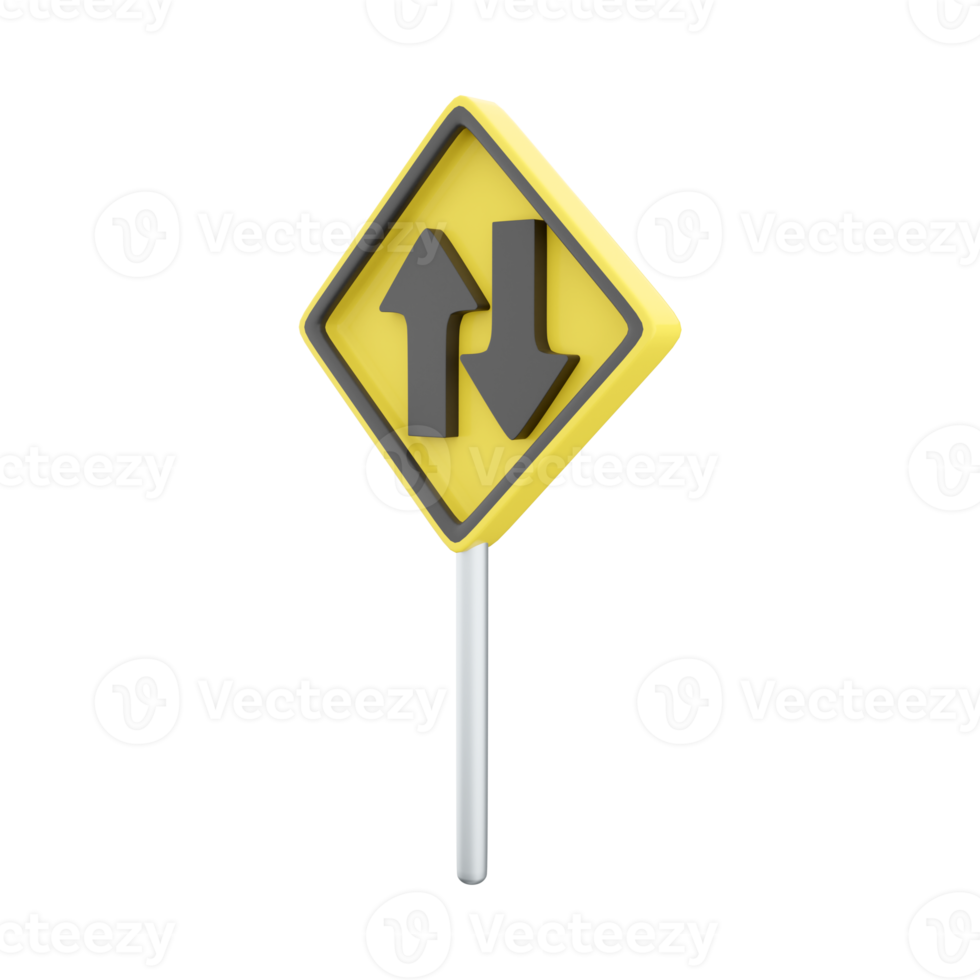 3d render icon two way traffic sign. U S. Two-way traffic sign 3d render cartoon icon on white background. png