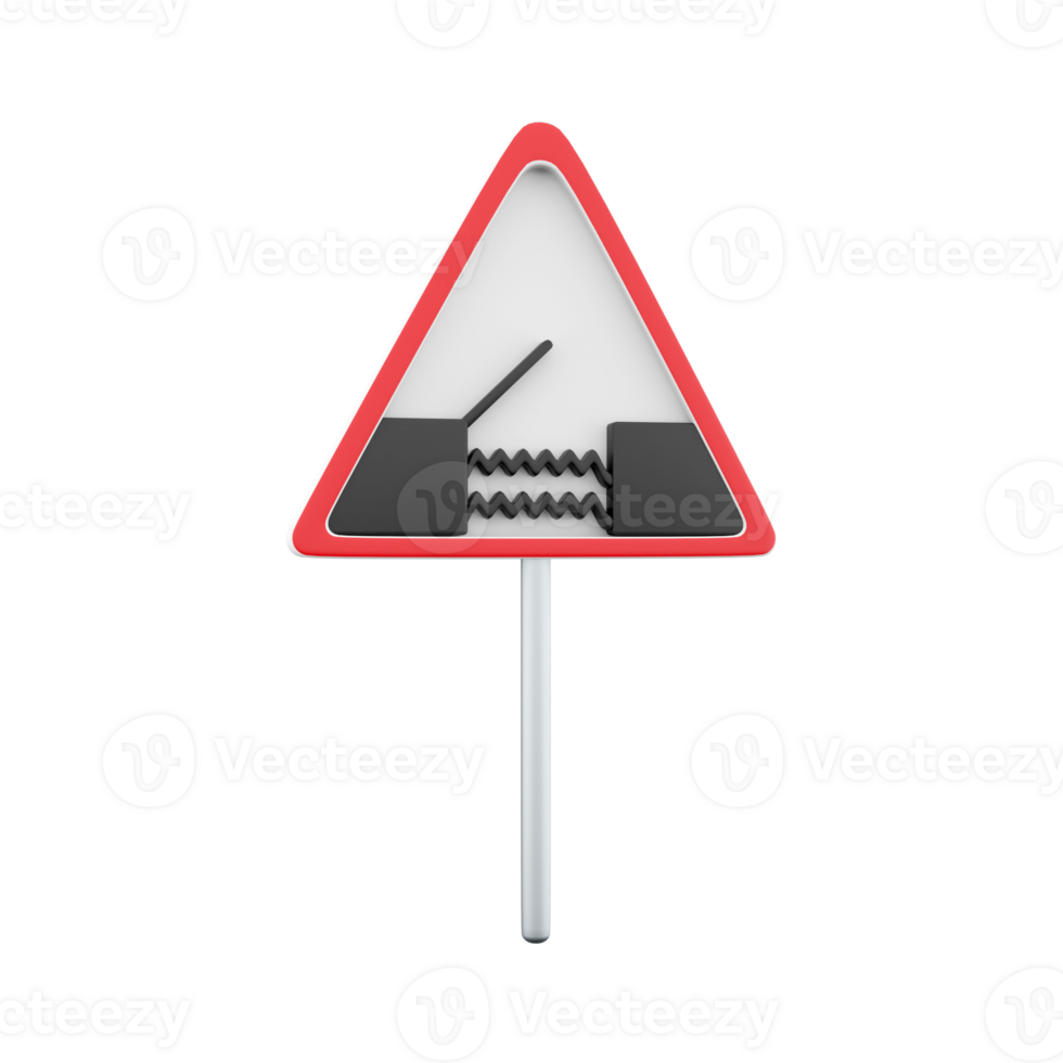 3D render graphic of a uk swing bridge road sign. It consists of a depiction of an open bridge positioned above water contained within a red triangle. png