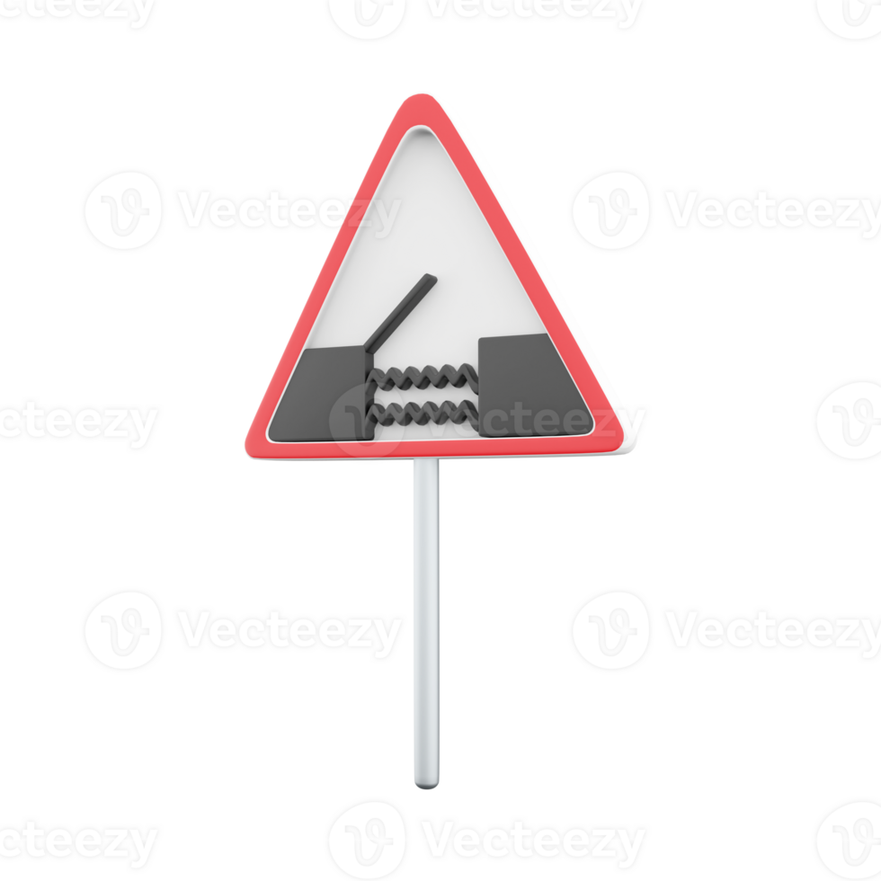 3D render graphic of a uk swing bridge road sign. It consists of a depiction of an open bridge positioned above water contained within a red triangle. png