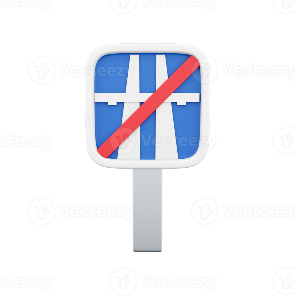 3d render end of motorway traffic sign. 3d of end of highway road sign. 3d rendering freeway finish symbol, cartoon icon. png