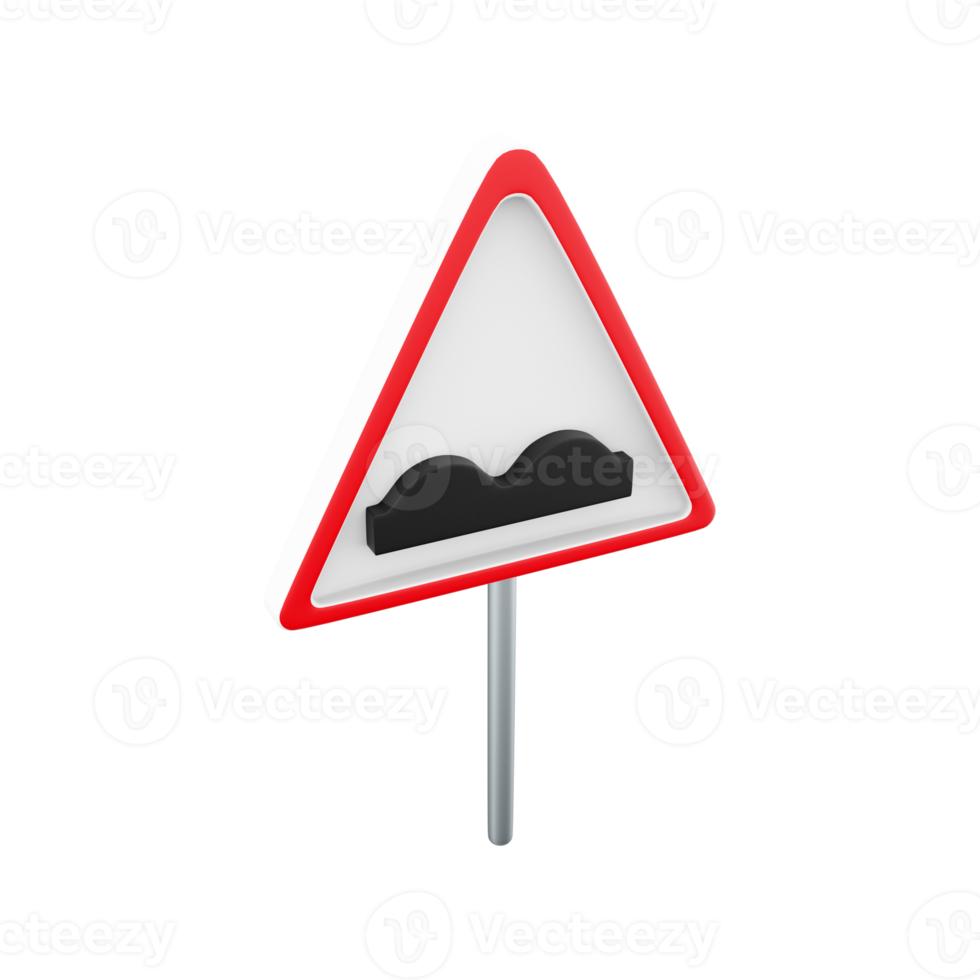 3d render Road sign Warning Uneven road. In Red Triangle image of bad cover with pits. 3d rendering Road sign Warning Uneven road cartoon icon. png