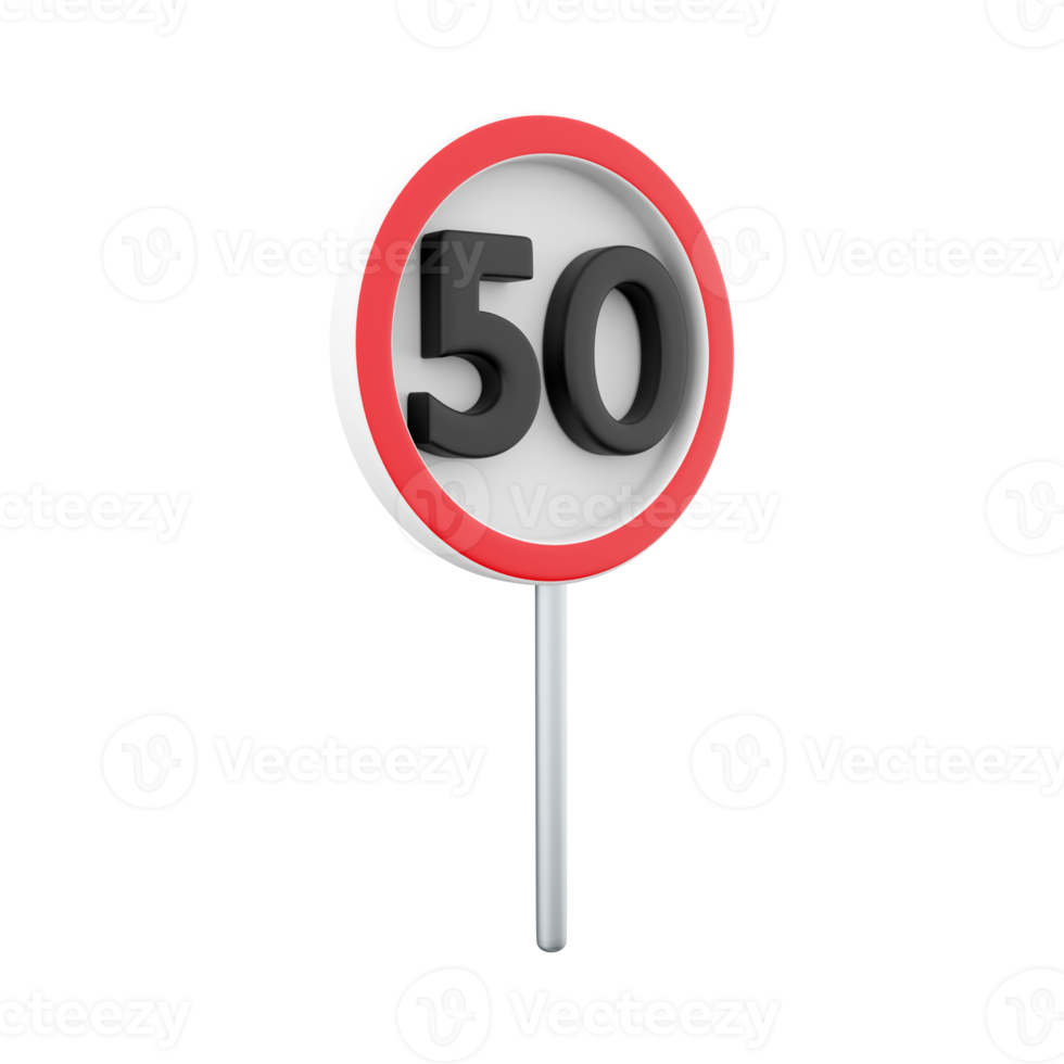 3d render Road sign in speed limit at 50 km h. 3d rendering speed limit at 50 km speed limit at 50 km cartoon icon. png