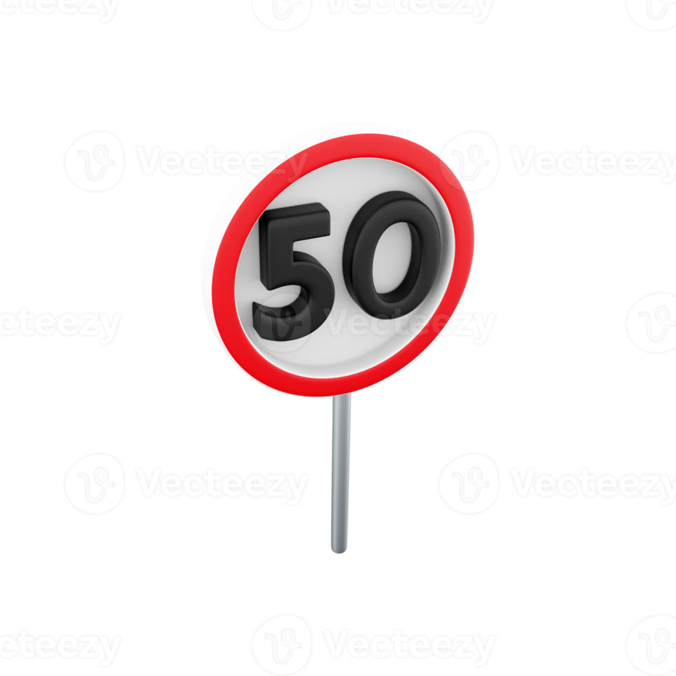 3d render Road sign in speed limit at 50 km h. 3d rendering speed limit at 50 km speed limit at 50 km cartoon icon. png