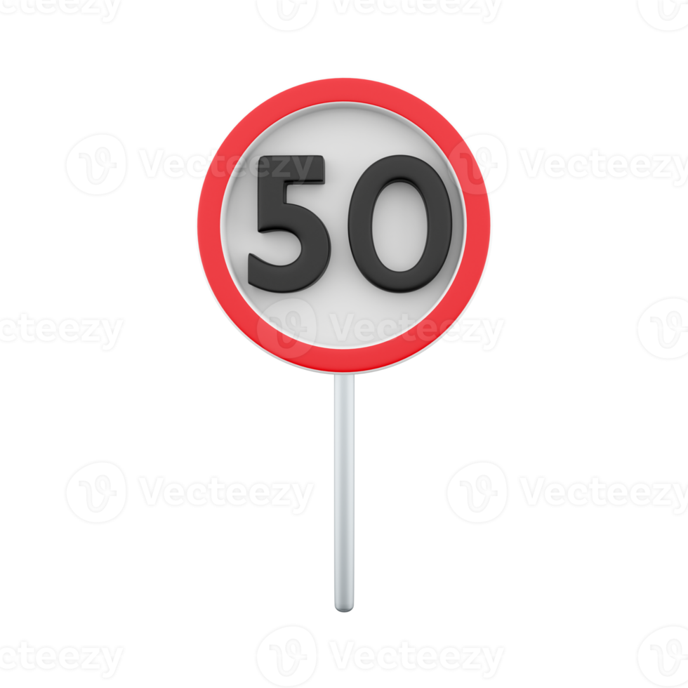 3d render Road sign in speed limit at 50 km h. 3d rendering speed limit at 50 km speed limit at 50 km cartoon icon. png