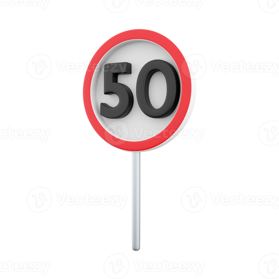 3d render Road sign in speed limit at 50 km h. 3d rendering speed limit at 50 km speed limit at 50 km cartoon icon. png