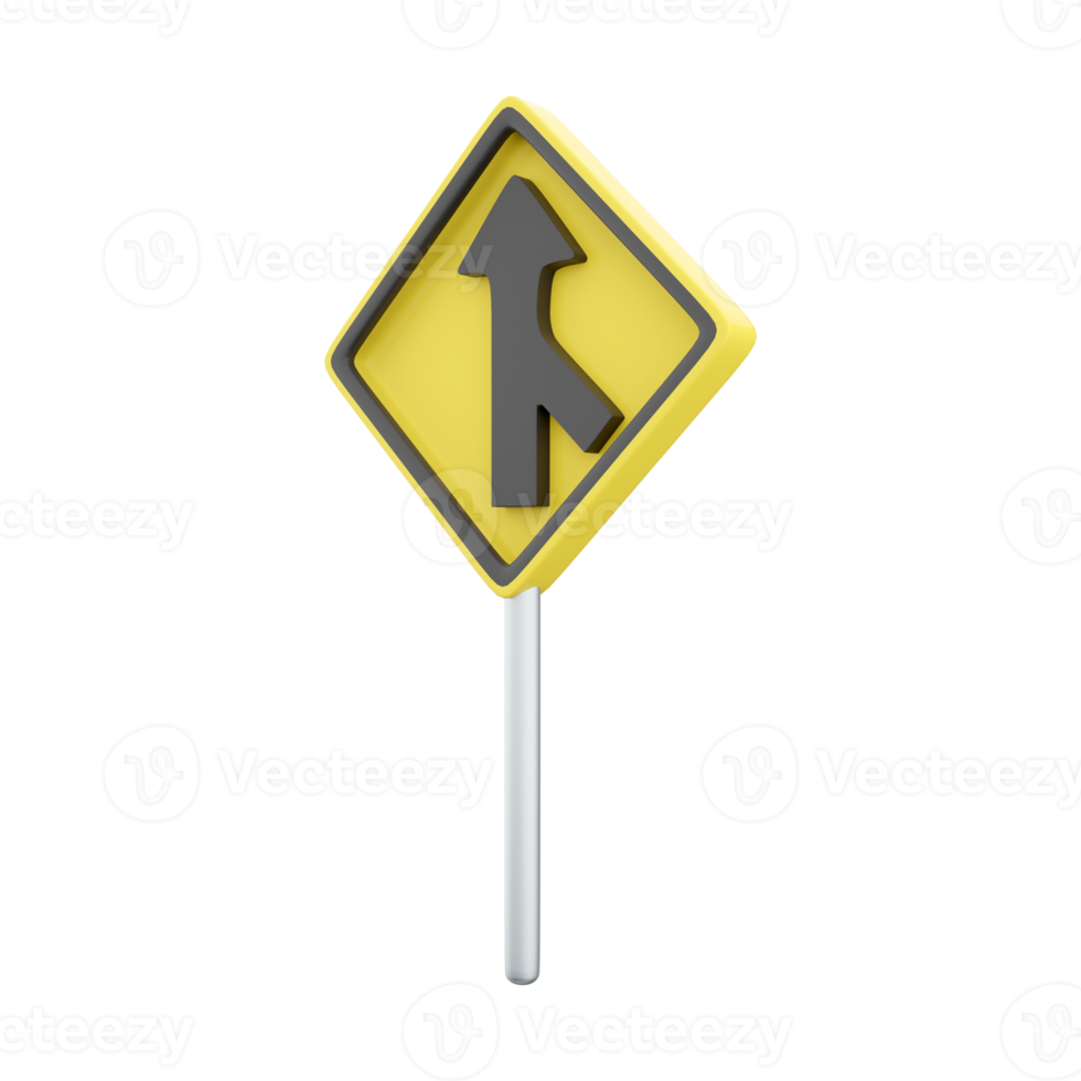 3d render The traffic sign merges with the right lane. Warning to motorists on the road. 3d rendering The traffic sign merges with the right lane cartoon icon. png