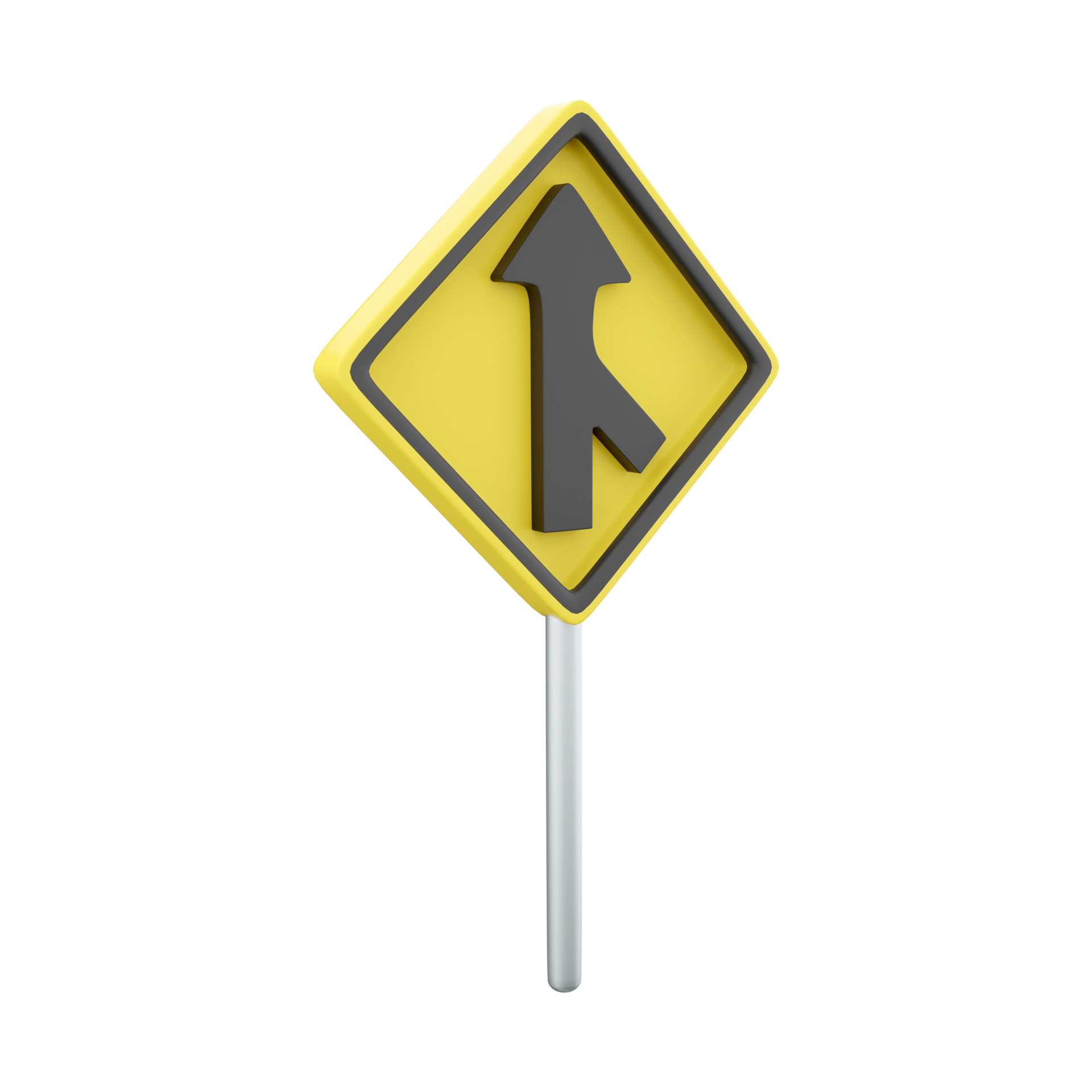 3d render The traffic sign merges with the right lane. Warning to