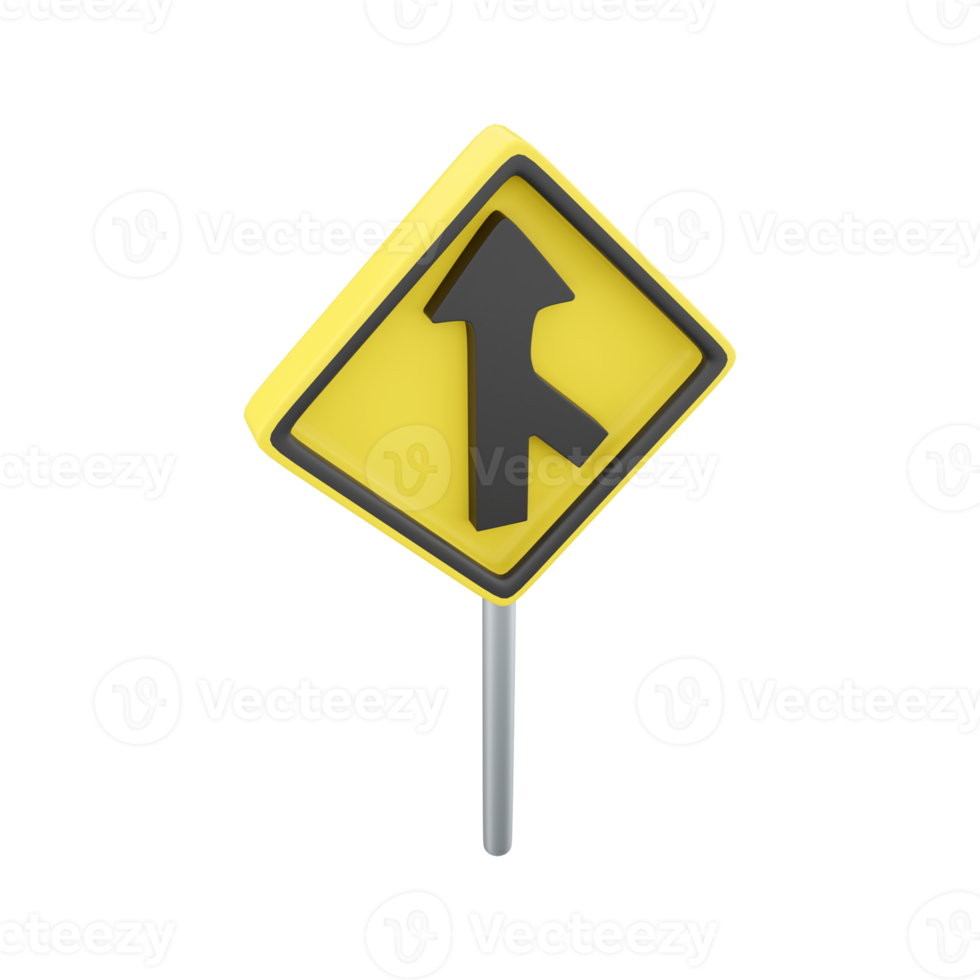 3d render The traffic sign merges with the right lane. Warning to motorists on the road. 3d rendering The traffic sign merges with the right lane cartoon icon. png