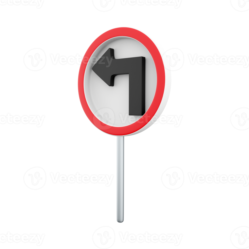 3d render Traffic Sign, Turn left ahead sign on white background. 3d rendering Turn left ahead sign, cartoon icon. png