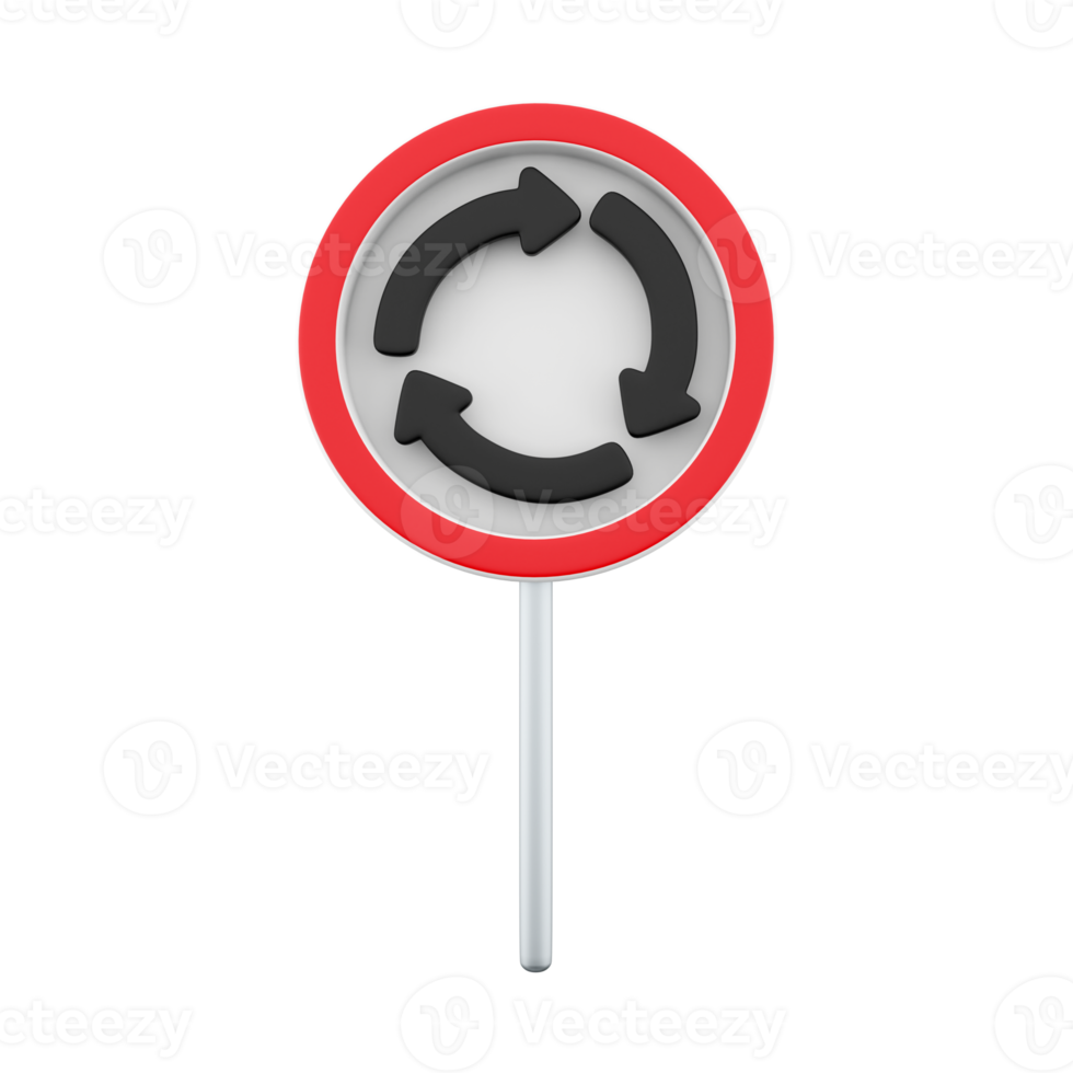 3d render Roundabout Circulation sign line icon. roundabout road. Roundabout sign flat icon. 3d rendering cartoon Circular motion road sign icon. png