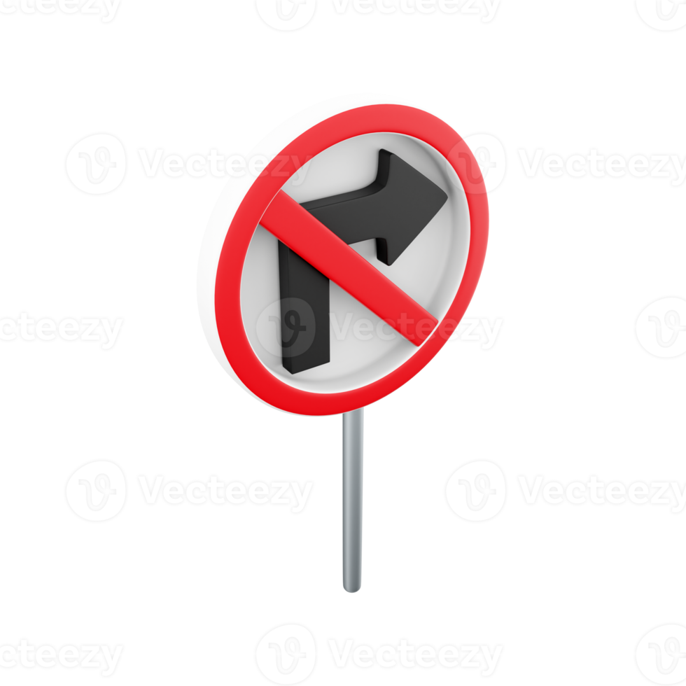3d render No Right Turn Road Sign.3d rendering No Right Turn Road Sign cartoon icon. png