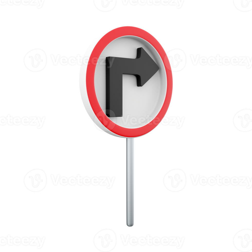 3d render Turn Right Traffic Road Sign. 3d rendering Turn Right Traffic Road Sign, cartoon icon. png