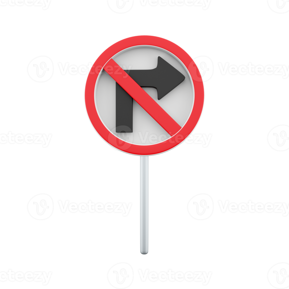 3d render No Right Turn Road Sign.3d rendering No Right Turn Road Sign cartoon icon. png