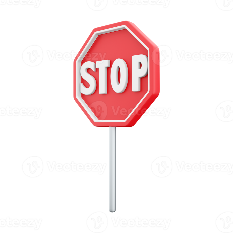 3d render red stop sign. The concept of warning. 3D render stop sign cartoon icon. png