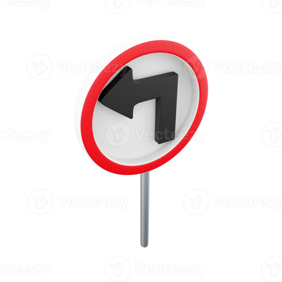 3d render Traffic Sign, Turn left ahead sign on white background. 3d rendering Turn left ahead sign, cartoon icon. png