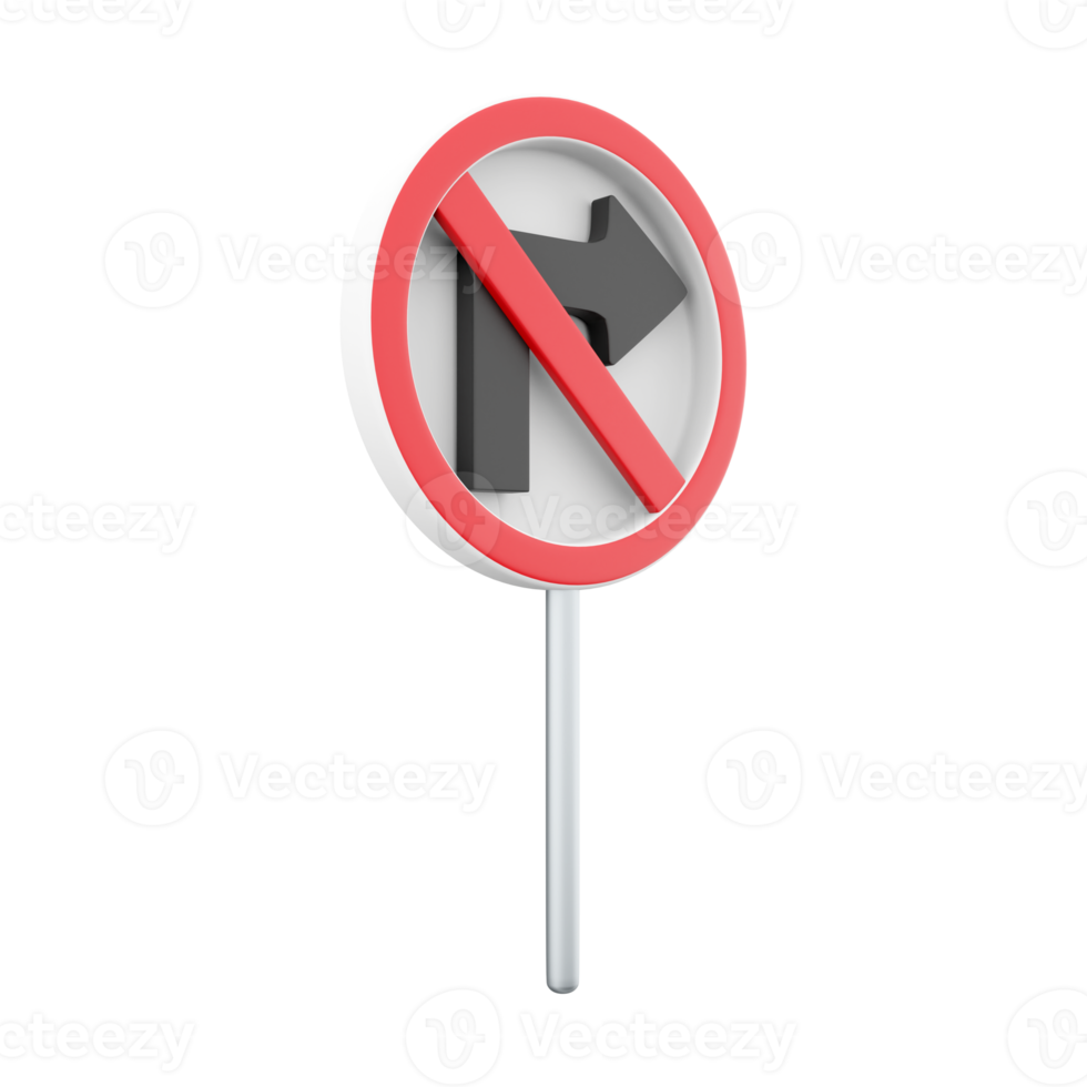 3d render No Right Turn Road Sign.3d rendering No Right Turn Road Sign cartoon icon. png