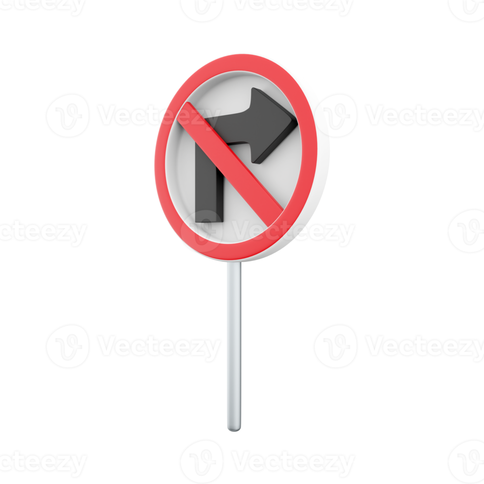 3d render No Right Turn Road Sign.3d rendering No Right Turn Road Sign cartoon icon. png