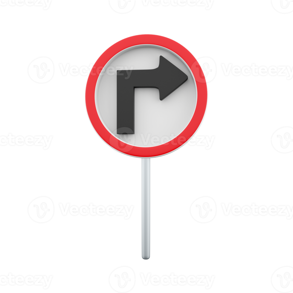 3d render Turn Right Traffic Road Sign. 3d rendering Turn Right Traffic Road Sign, cartoon icon. png