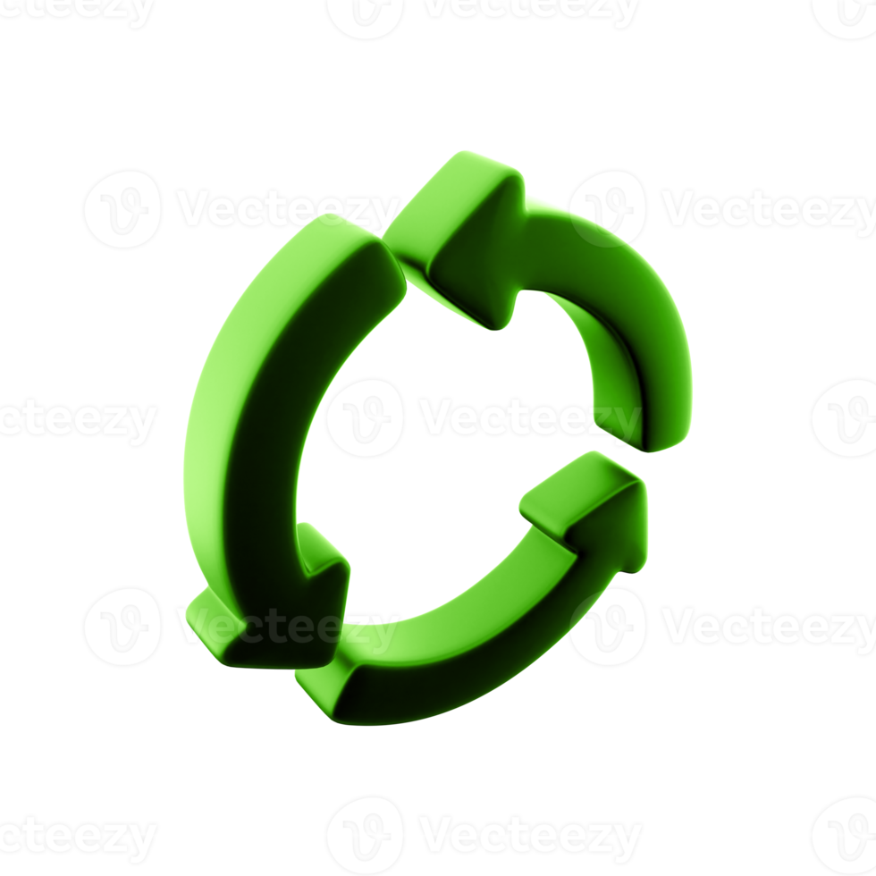 3d geven pijlen in beweging in groen cirkel. 3d geven cirkel pijl icoon Aan wit achtergrond. png