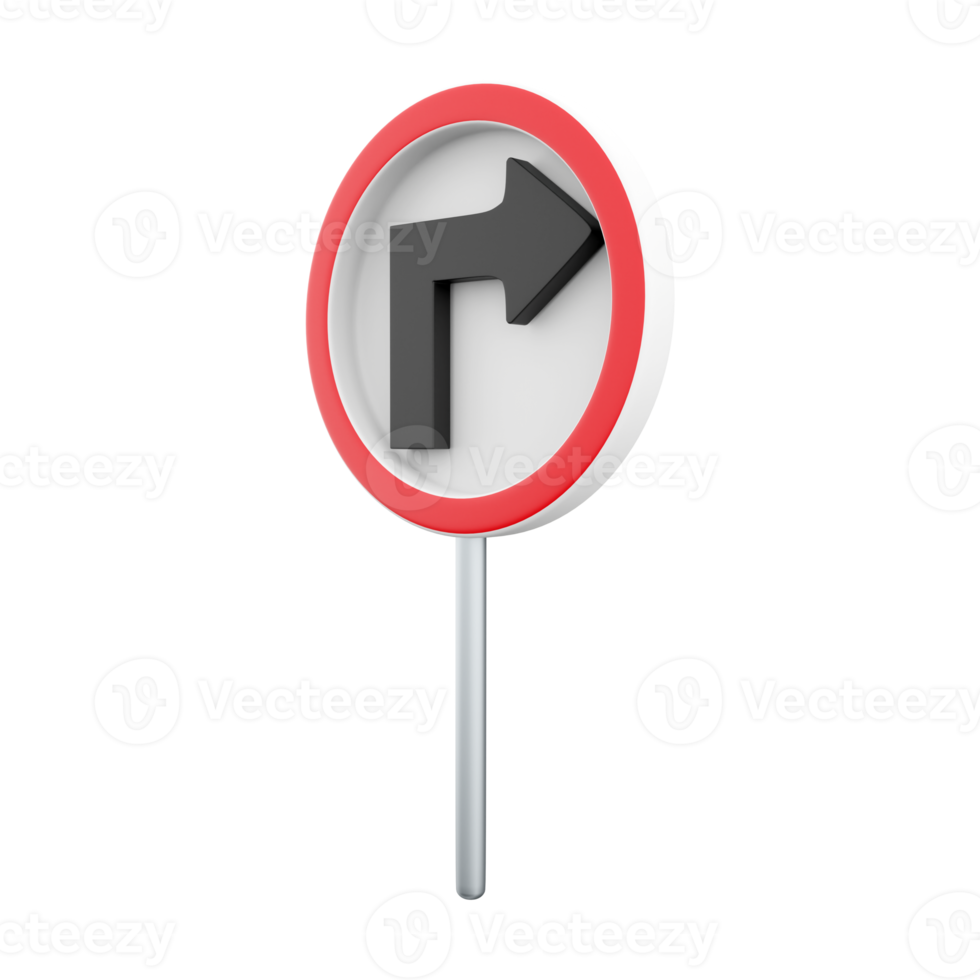 3d render Turn Right Traffic Road Sign. 3d rendering Turn Right Traffic Road Sign, cartoon icon. png