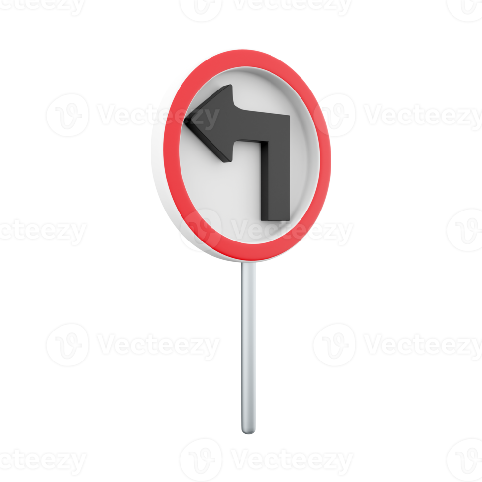 3d render Traffic Sign, Turn left ahead sign on white background. 3d rendering Turn left ahead sign, cartoon icon. png