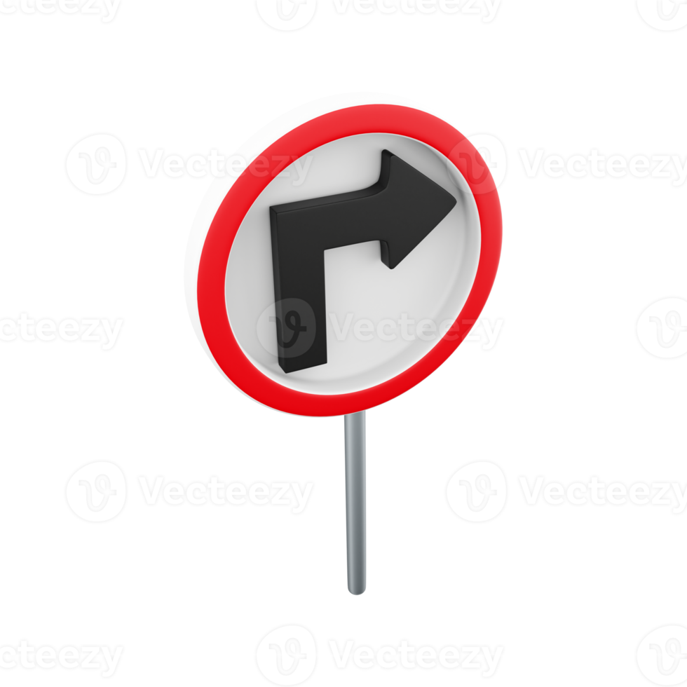 3d render Turn Right Traffic Road Sign. 3d rendering Turn Right Traffic Road Sign, cartoon icon. png